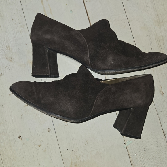 Stuart Weitzman Size 8 Dark Brown Suede Chunky Block 2.5" Heel GUC Fall Wedding - Picture 4 of 7